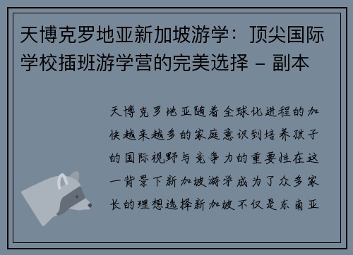 天博克罗地亚新加坡游学：顶尖国际学校插班游学营的完美选择 - 副本